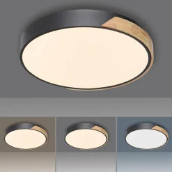 Q-Smart-Home Paul Neuhaus Q-BILA plafonnier LED, noir/chêne| Plafonniers Led|Plafonniers