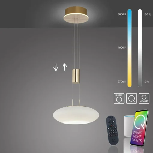 Q-Smart-Home Paul Neuhaus Q-ETIENNE suspension LED, x1, laiton| Suspensions Led|Suspensions