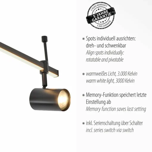 Paul Neuhaus spot pour plafond LED Barik, 188 cm, réglable| Plafonniers Led|Plafonniers