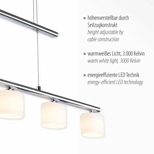 Paul Neuhaus Suspension LED Hydra, couleur acier, verre, 80cm| Suspensions Led|Suspensions