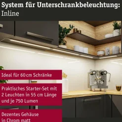 Paulmann lampe sous meuble Inline set de démarrage 2 pièces chrome 55 cm| Luminaires Led D'Intérieur