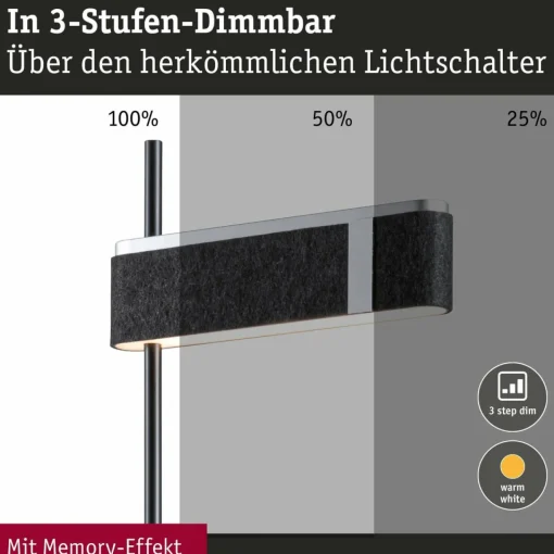 Paulmann Lampe sur pied LED Jagun, anthracite, feutre, 3-step-dim| Lampadaires Led|Lampadaires