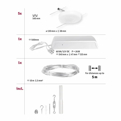 Paulmann Wire DiscLED système câble LED, 5 lampes| Luminaires Led D'Intérieur