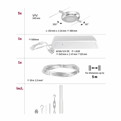 Paulmann Wire RoundMac système câble LED, chromé| Luminaires Led D'Intérieur