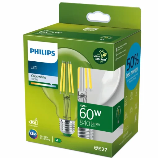 Philips E27 globe LED G95 4W 840lm 840 claire| Ampoules Filament|Ampoules Filament