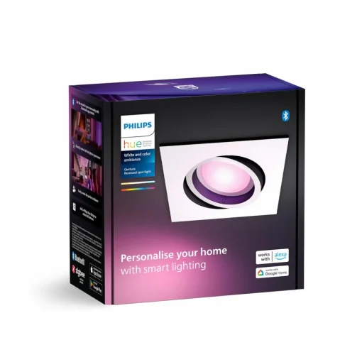 Philips Hue Spot encastré LED Centura, blanc, 9x9 cm, CCT, RVB| Spots Encastrés Led|Luminaires Led D'Intérieur