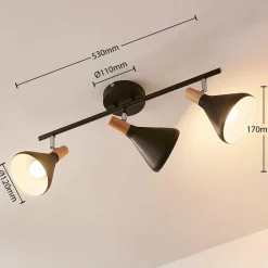 Lindby Plafonnier Arina en noir, 3 lampes long| Spots Et Projecteurs Led|Spots