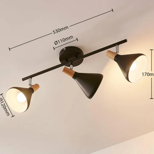 Lindby Plafonnier Arina en noir, 3 lampes long| Spots Et Projecteurs Led|Spots