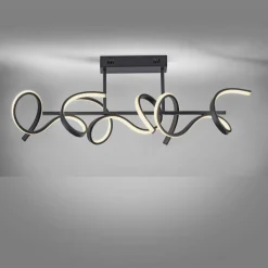 JUST LIGHT. Plafonnier LED Curls, noir, métal, longueur 82 cm, intensité variable| Plafonniers Led|Plafonniers