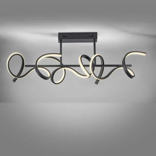 JUST LIGHT. Plafonnier LED Curls, noir, métal, longueur 82 cm, intensité variable| Plafonniers Led|Plafonniers