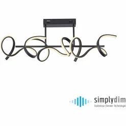 JUST LIGHT. Plafonnier LED Curls, noir, métal, longueur 82 cm, intensité variable| Plafonniers Led|Plafonniers