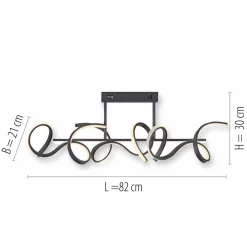 JUST LIGHT. Plafonnier LED Curls, noir, métal, longueur 82 cm, intensité variable| Plafonniers Led|Plafonniers