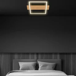 Briloner Plafonnier LED Kada, 34x26 cm, bois, métal, noir| Plafonniers Led|Plafonniers