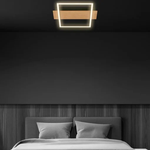 Briloner Plafonnier LED Kada, 34x26 cm, bois, métal, noir| Plafonniers Led|Plafonniers
