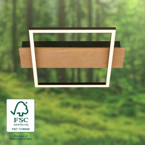 Briloner Plafonnier LED Kada, 34x26 cm, bois, métal, noir| Plafonniers Led|Plafonniers