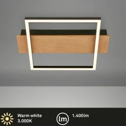 Briloner Plafonnier LED Kada, 34x26 cm, bois, métal, noir| Plafonniers Led|Plafonniers