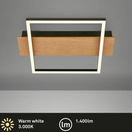 Briloner Plafonnier LED Kada, 34x26 cm, bois, métal, noir| Plafonniers Led|Plafonniers