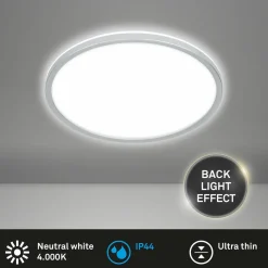 Briloner Plafonnier LED Pulap, chrome mat, Ø 29 cm, plastique, IP44| Luminaires Led D'Intérieur