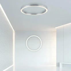 PURE Plafonnier LED Lines, Ø 70 cm, argenté, CCT, télécommande| Plafonniers Led|Plafonniers