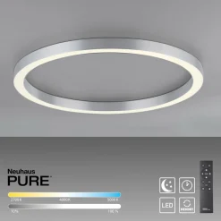 PURE Plafonnier LED Lines, Ø 70 cm, argenté, CCT, télécommande| Plafonniers Led|Plafonniers