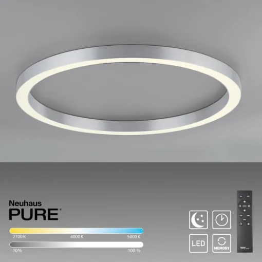 PURE Plafonnier LED Lines, Ø 70 cm, argenté, CCT, télécommande| Plafonniers Led|Plafonniers