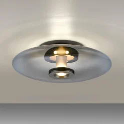 PURE Plafonnier LED Vitrum, gris, verre/aluminium, Ø 45 cm| Plafonniers Led|Plafonniers