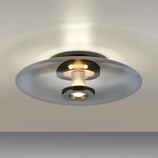 PURE Plafonnier LED Vitrum, gris, verre/aluminium, Ø 45 cm| Plafonniers Led|Plafonniers