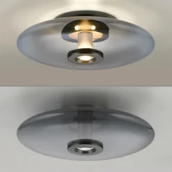 PURE Plafonnier LED Vitrum, gris, verre/aluminium, Ø 45 cm| Plafonniers Led|Plafonniers