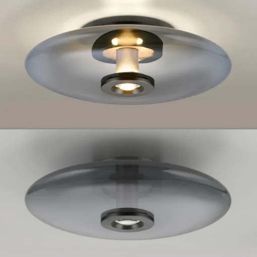 PURE Plafonnier LED Vitrum, gris, verre/aluminium, Ø 45 cm| Plafonniers Led|Plafonniers