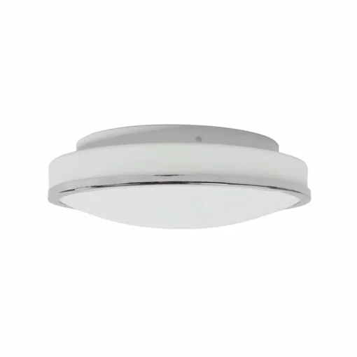 Lindby Plafonnier LED rond Lyss avec bord chromé, IP44| Plafonniers Led|Plafonniers