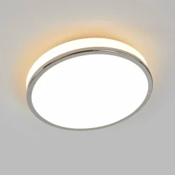 Lindby Plafonnier LED rond Lyss avec bord chromé, IP44| Plafonniers Led|Plafonniers