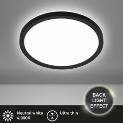 Briloner Plafonnier LED Tava, noir, Ø 24 cm, plastique| Plafonniers Led|Plafonniers