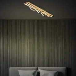 Briloner Plafonnier LED Vinka, 98x11 cm, à 2 lampes, couleur bois| Plafonniers Led|Plafonniers