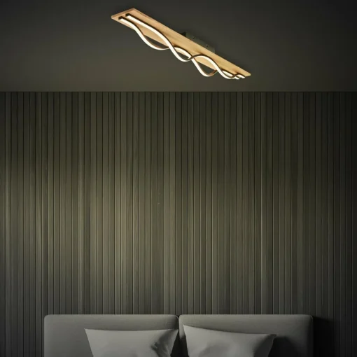 Briloner Plafonnier LED Vinka, 98x11 cm, à 2 lampes, couleur bois| Plafonniers Led|Plafonniers