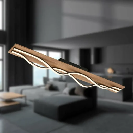 Briloner Plafonnier LED Vinka, 98x11 cm, à 2 lampes, couleur bois| Plafonniers Led|Plafonniers