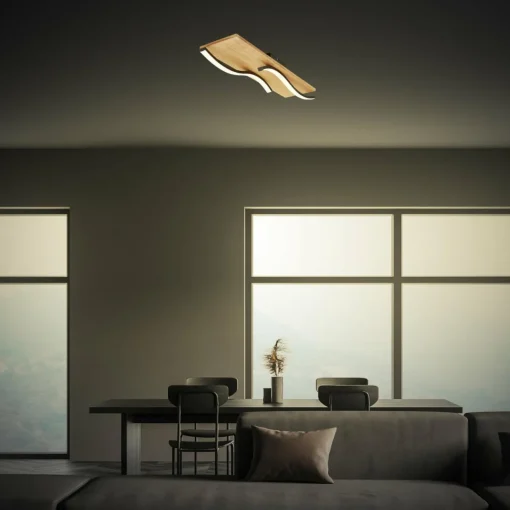 Briloner Plafonnier LED Vinka, 55x14 cm, à 2 lampes, couleur bois| Plafonniers Led|Plafonniers