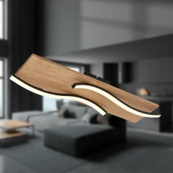 Briloner Plafonnier LED Vinka, 55x14 cm, à 2 lampes, couleur bois| Plafonniers Led|Plafonniers