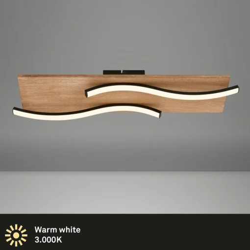 Briloner Plafonnier LED Vinka, 55x14 cm, à 2 lampes, couleur bois| Plafonniers Led|Plafonniers