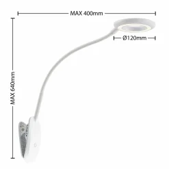 PRIOS lampe à pince LED Harumi, blanc, batterie, USB, 51 cm de haut| Luminaires Led D'Intérieur