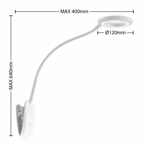 PRIOS lampe à pince LED Harumi, blanc, batterie, USB, 51 cm de haut| Luminaires Led D'Intérieur