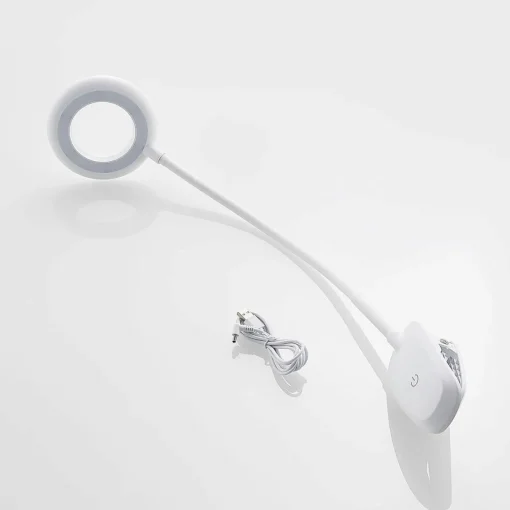 PRIOS lampe à pince LED Harumi, blanc, batterie, USB, 51 cm de haut| Luminaires Led D'Intérieur