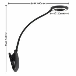 PRIOS lampe à pince LED Harumi, noir, batterie, USB, 51 cm| Luminaires Led D'Intérieur