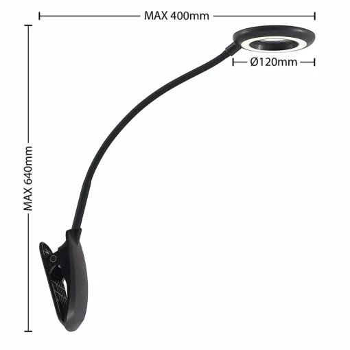 PRIOS lampe à pince LED Harumi, noir, batterie, USB, 51 cm| Luminaires Led D'Intérieur