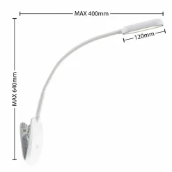 PRIOS lampe à pince LED Najari, blanc, batterie, USB, 51 cm de haut| Luminaires Led D'Intérieur