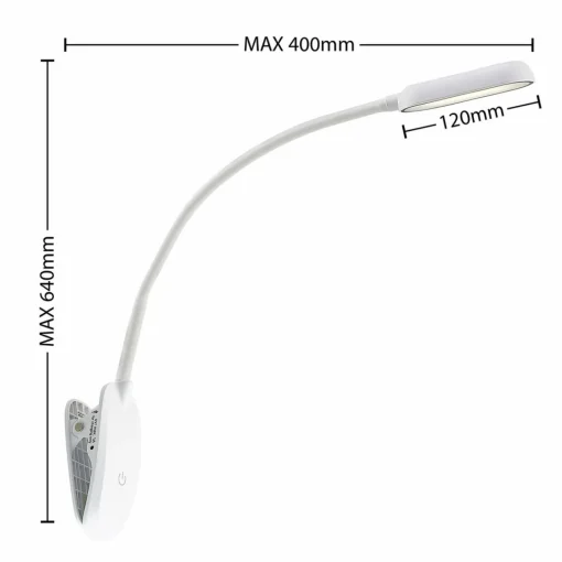 PRIOS lampe à pince LED Najari, blanc, batterie, USB, 51 cm de haut| Luminaires Led D'Intérieur