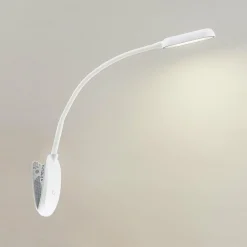 PRIOS lampe à pince LED Najari, blanc, batterie, USB, 51 cm de haut| Luminaires Led D'Intérieur