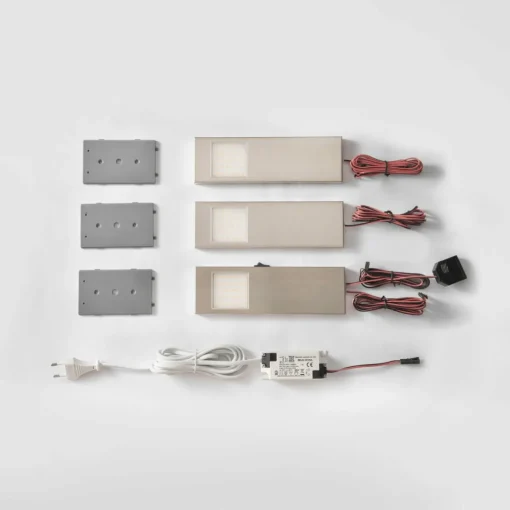 PRIOS Lorna lampe sous meuble LED acier inoxydable 3 pièces| Luminaires Led D'Intérieur