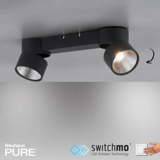 PURE Nola plafonnier LED à deux lampes, noir| Spots Et Projecteurs Led|Spots