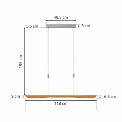 quitani Suspension LED Hiba, chêne naturel, longueur 118 cm| Suspensions Led|Suspensions