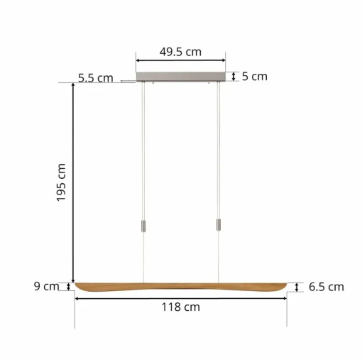 quitani Suspension LED Hiba, chêne naturel, longueur 118 cm| Suspensions Led|Suspensions